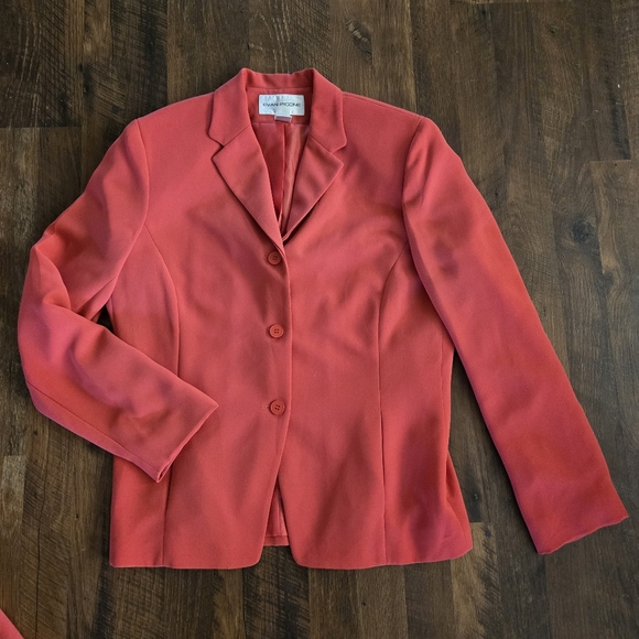 EVAN PICONE 2 Peice Pant Suit Set High Waist 3 Button Blazer Coral Red - Picture 6 of 10
